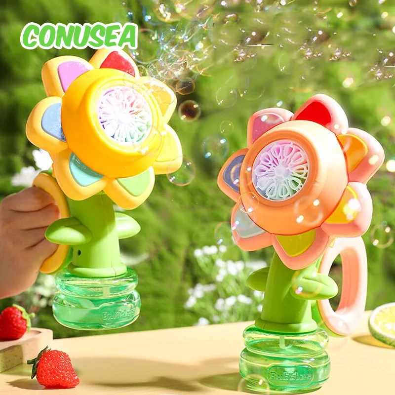 

Sunflower Electric Bubble Gun Machine Soap Bubble Dancing Automatic Bubbles Maker Kids Toy Outdoor Games Boys Girls Toys Kids