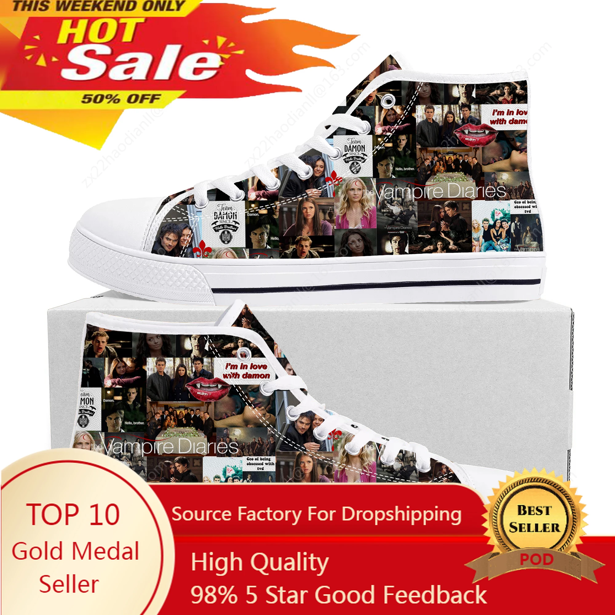 

Hot The Vampire Diaries Damon High Top Sneakers High Quality Mens Womens Teenager Canvas Sneaker Casual Couple Shoes Custom Shoe