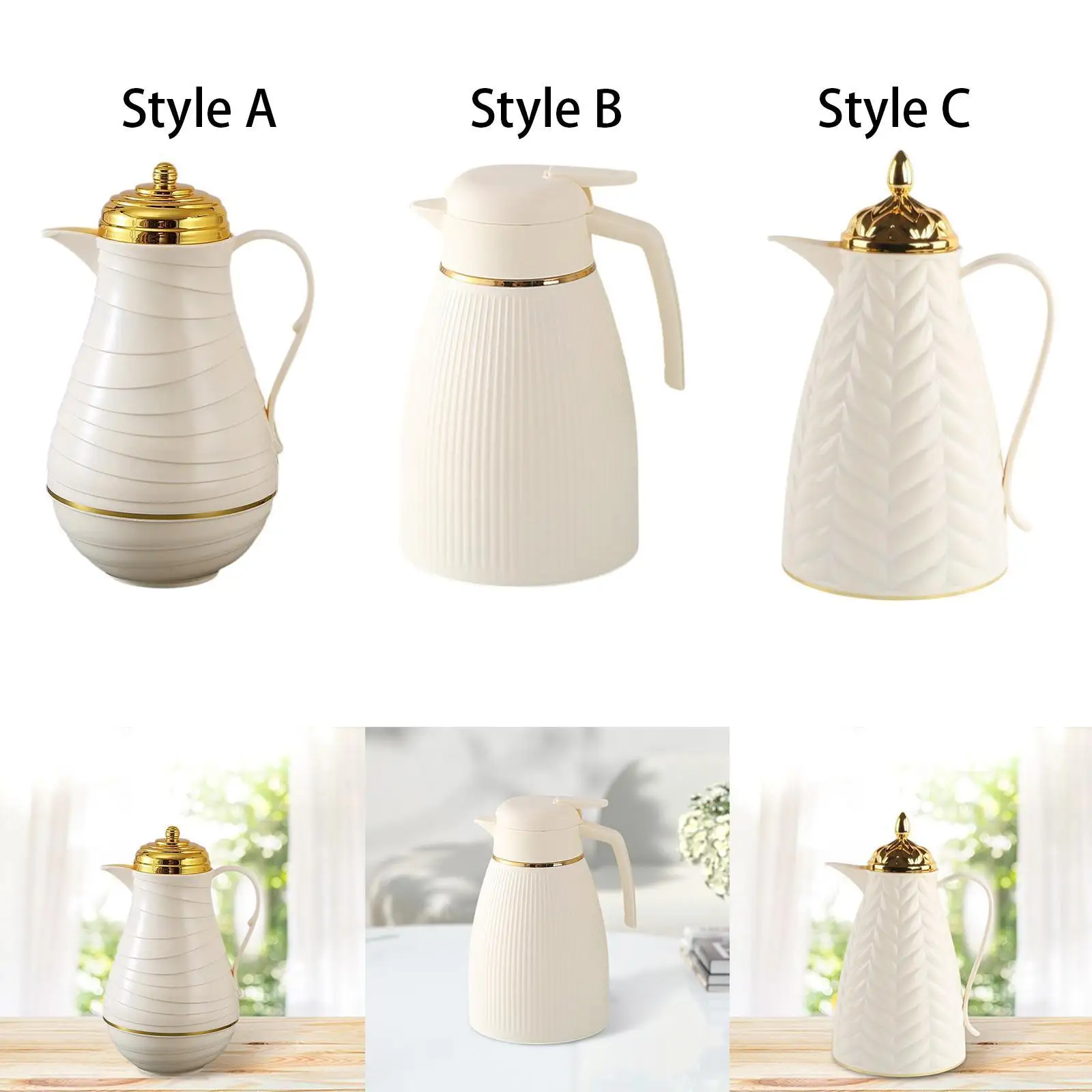 Tetera de estilo árabe con jarra de café aislada para agua de té, agua fría y caliente