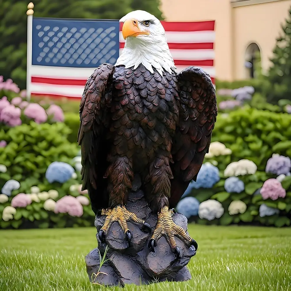 13' H X 24.4' Large Standing Bald Eagle Garden Statue Hand-Painted American Eagle Sculpture, Indoor & Outdoor Lawn Courtyard Decor, Patriotic Themed Ornament