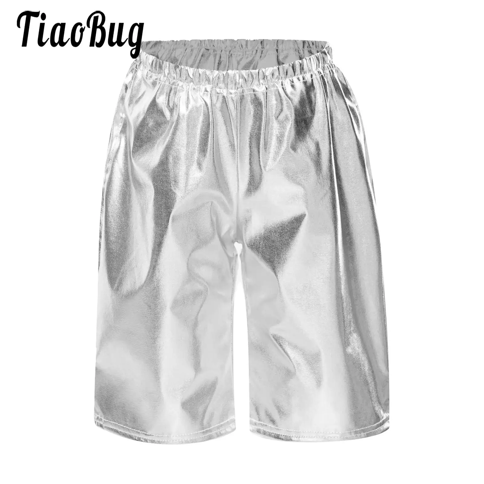 

2-16Y Kids Boys Girls Shiny Metallic Shorts Hip Hop Street Dance Costume Dancewear Shorts for Carnival Performance Cosplay Party