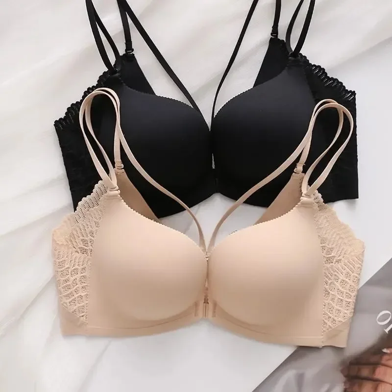 2024 Japanese Beautiful Back-buttoned Thin Strap Underwear for Women Push-up Sexy Wire-free Seamless Bra Push Up Bra Lingerie