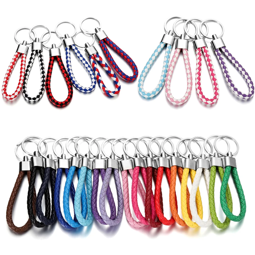 

5Pcs/Pack Braided Leather Keychain Colorful Portable Keyring Organizer Leather Lanyard For Car Key Mobile Phone Strap Accessory