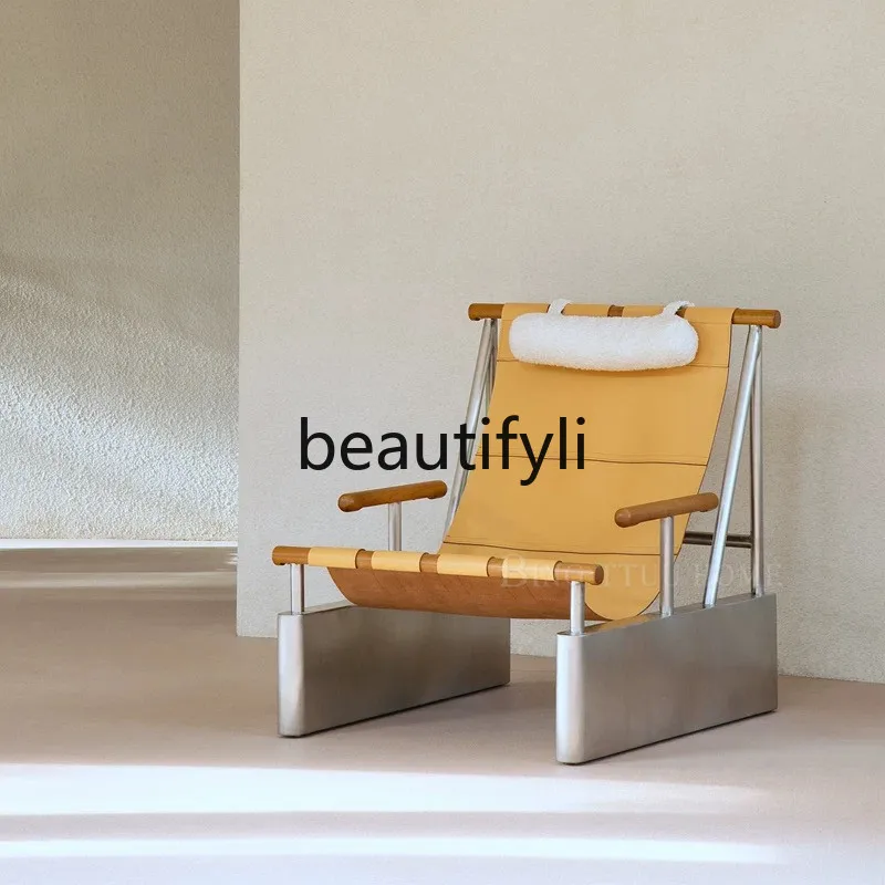 

Креативное кресло в средневековом стиле Bauhaus из нержавеющей стали с откидной спинкой, кожаное кресло для отдыха в индустриальном стиле из нержавеющей стали