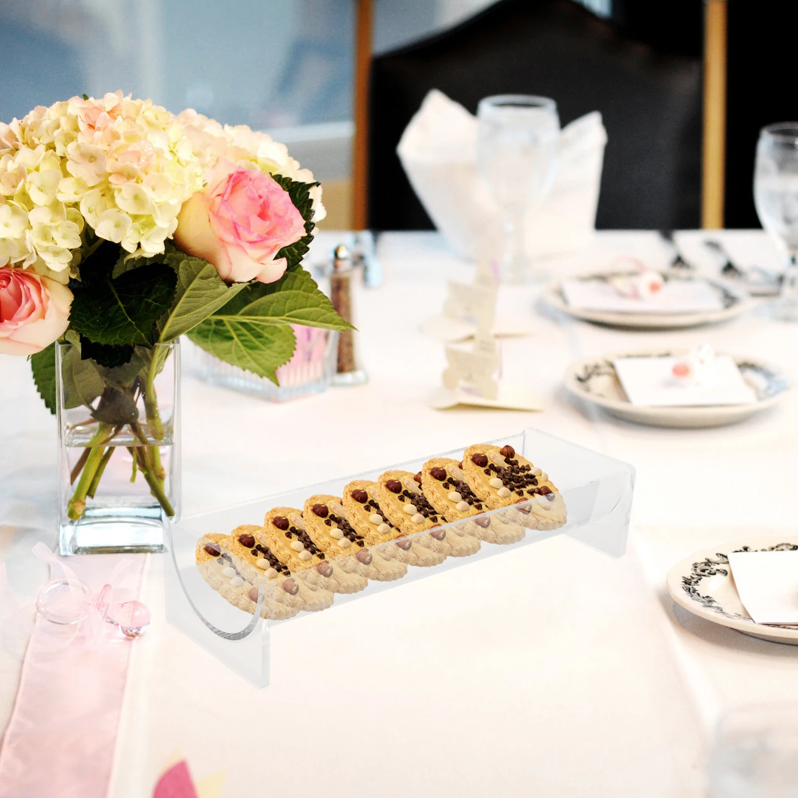 

Acrylic Cookie Tray 22x7x5 V type Clear Food Holder Dessert Serving Trays Restaurant Home Party Fruit Snack Plate St Display