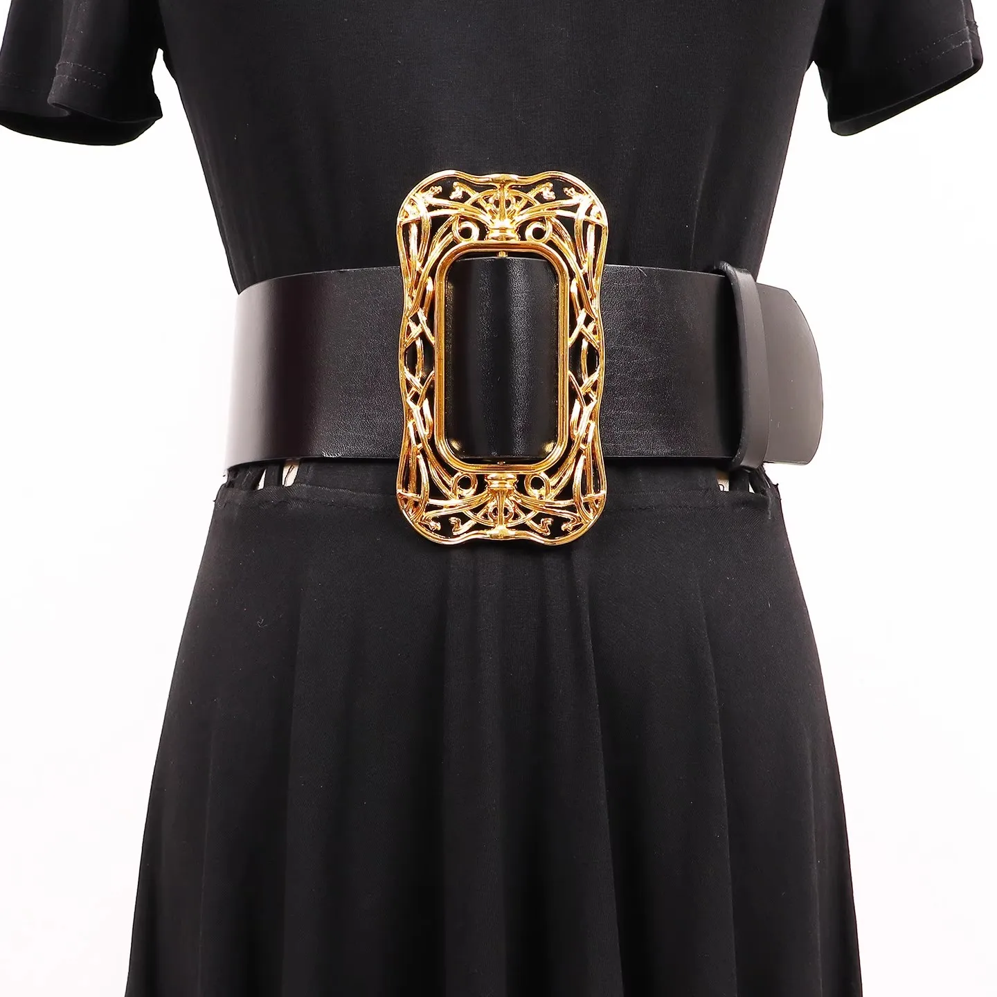 Sabuk Kulit Asli Wanita Model Vintage dengan Gesper Emas, Korset Gaun Wanita, Ikat Pinggang Dekoratif, Sabuk Lebar R3137