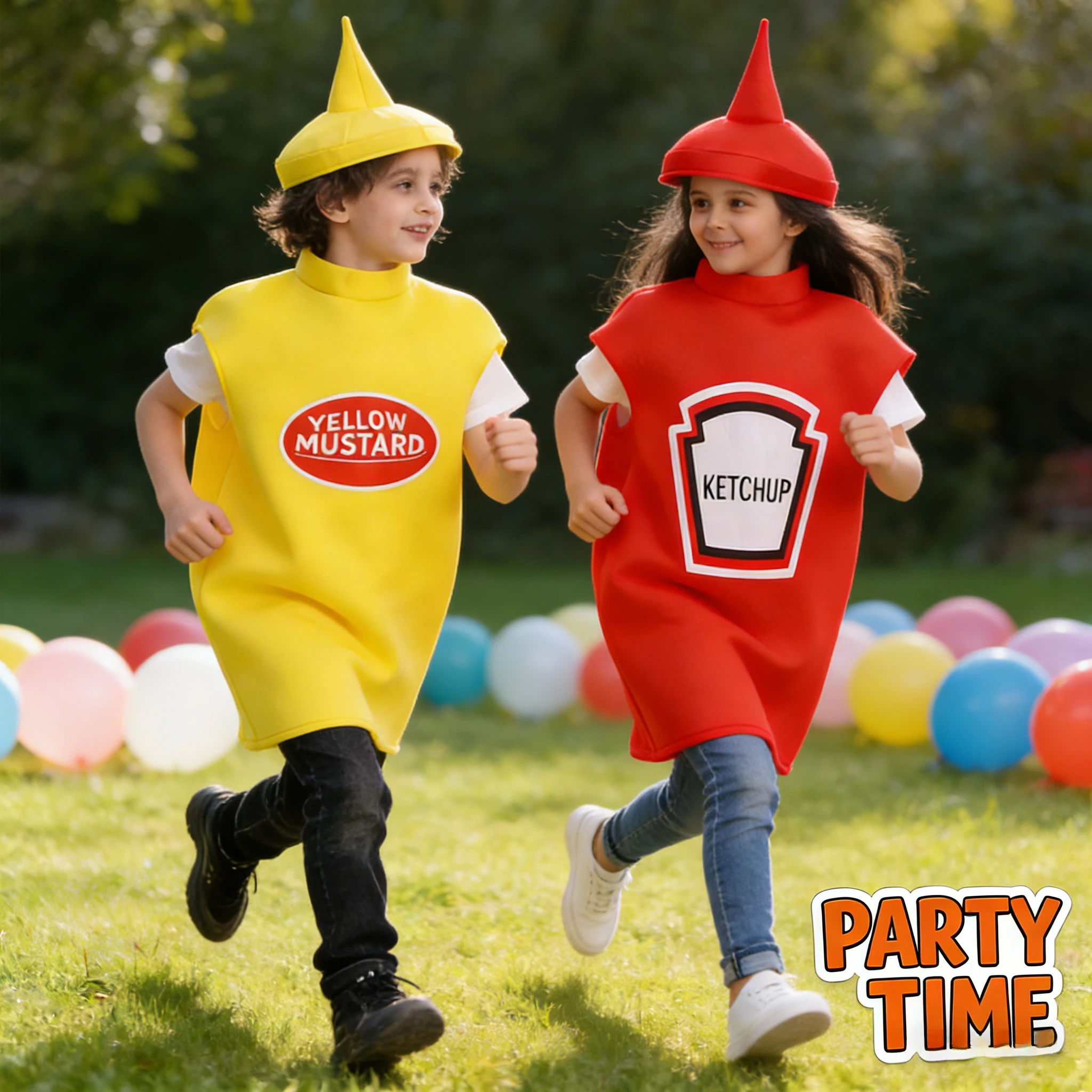 

Забавный костюм кетчупа и горчицы для детей, необычный наряд в виде еды, карнавальный костюм для вечеринок, косплей для мальчиков и девочек