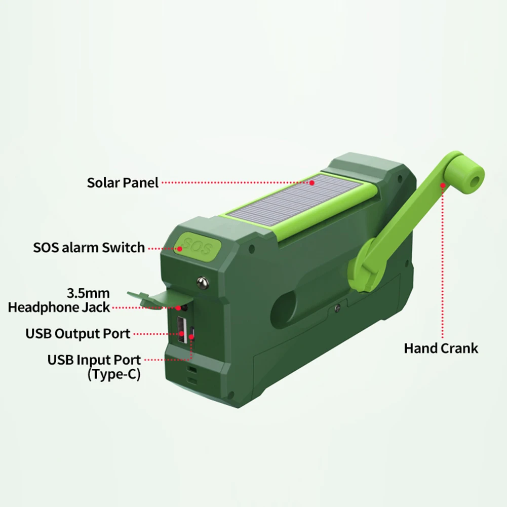 10000mAh Multifunctional Radio Hand Crank Solar USB Charging FM AM WB NOAA Weather Radio Emergency LED Flashlight Torch Power