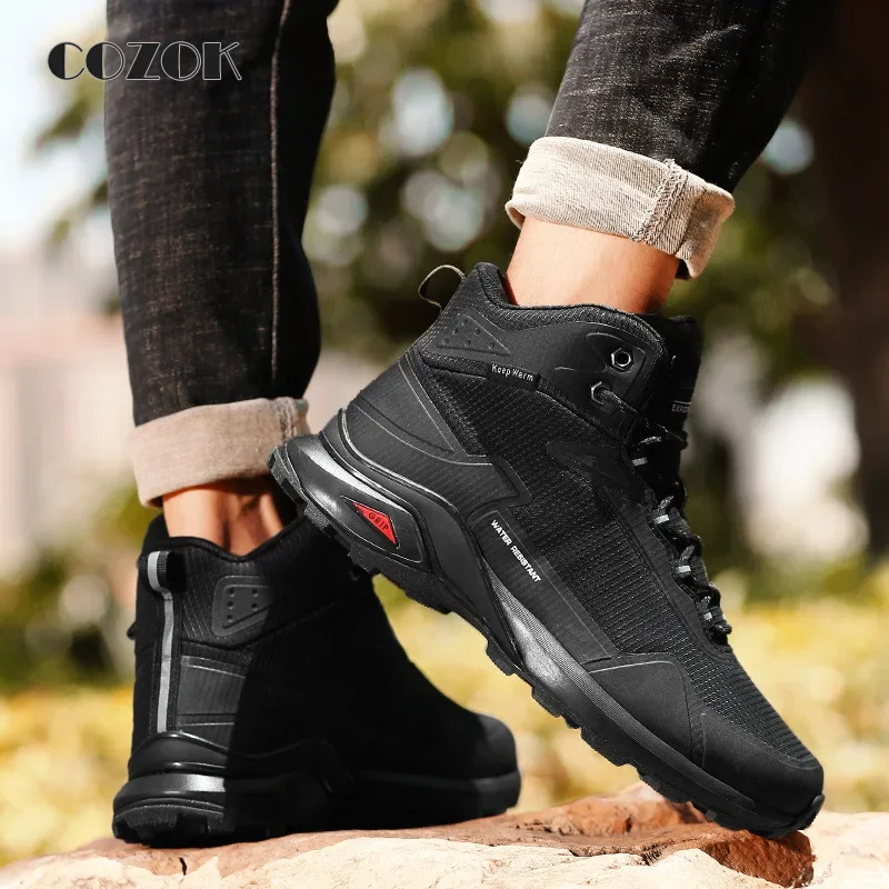 High-top Hiking Shoes Breathable Non-slip Outdoor Men's Sports Shoes Hiking Shoes Mixed Colors Warm Cotton Men Boots with Fleece