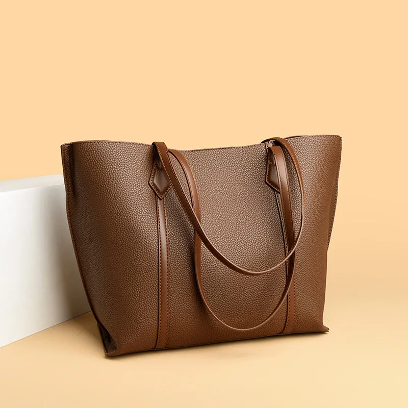 

2025 Women's Vintage Tote Bag - Large Capacity Solid Color Shoulder Bag for Work & Casual, Minimalist Office Purse