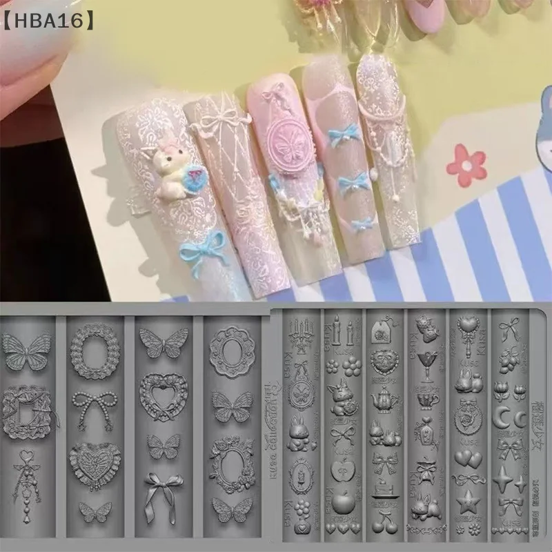 [[HBA16] سيليكون مسمار الفن قالب الكرتون مقوس دانتيل أرنب شمعة القمر زهرة الفراولة مسمار الفن Diy بها بنفسك أدوات تصميم قالب الديكور