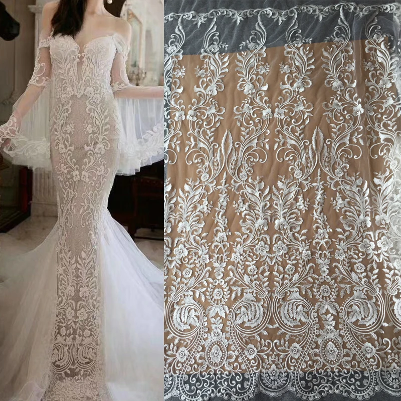 قماش دانتيل شبكي مطرز عالي الجودة، فستان زفاف، إكسسوارات تزيين عصرية مصنوعة يدويًا #5