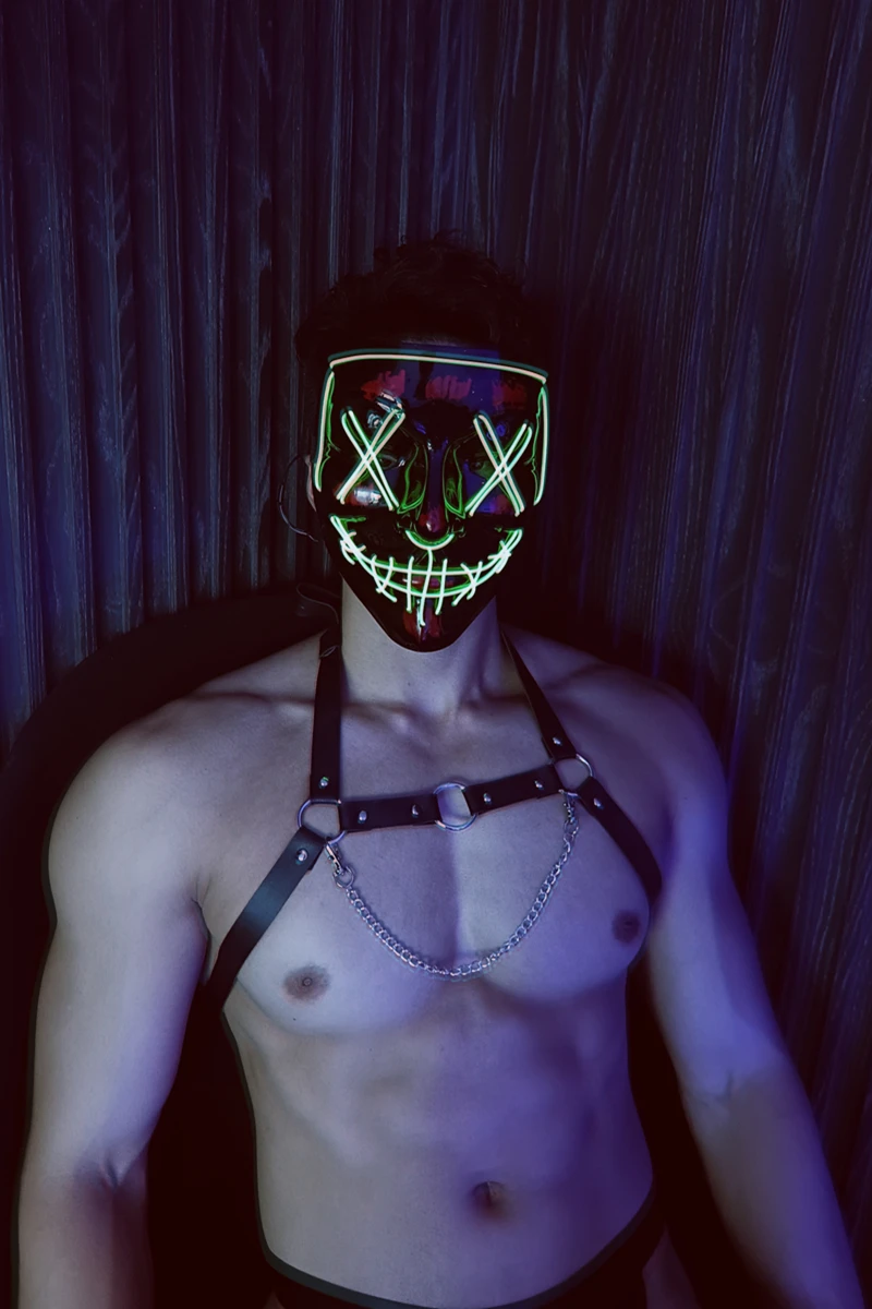 Gay Party Men Leather Harness Thong Mask Set Body Chest Belt Men Sexy Shoulder Chest  Strap Male Bondage Performance Costume