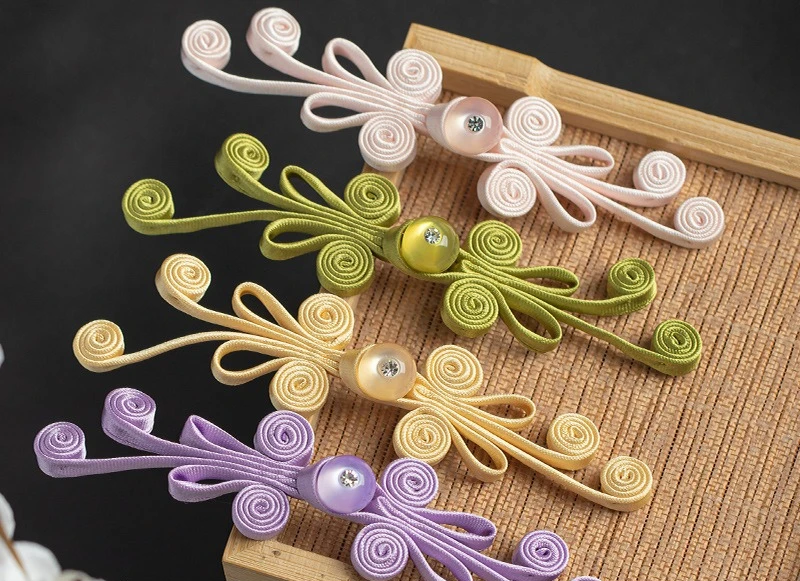 5 Pair New Chinese Hanfu Plate Button Jade Bead Four Wel Butterfly Button Chinese Style Hand Woven Button Qipao Decorative
