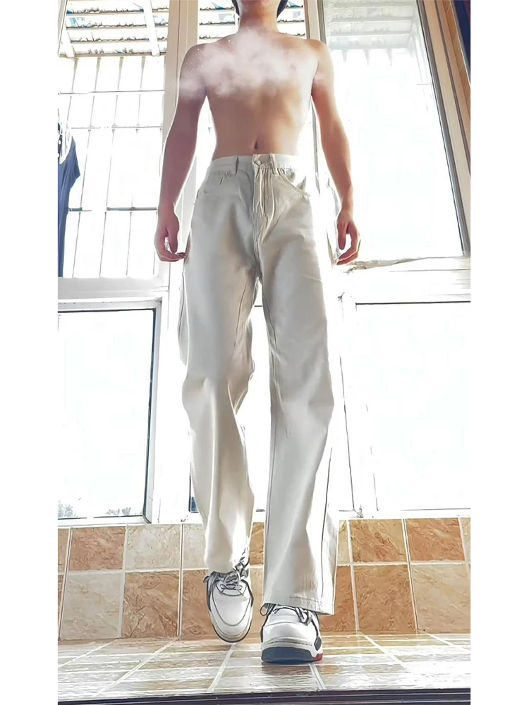 

AXBO High Waist Straight Leg Jeans Men's Summer Thin Leg Lengthening Taller Men's Version CleanFit Sle Wear Resistant