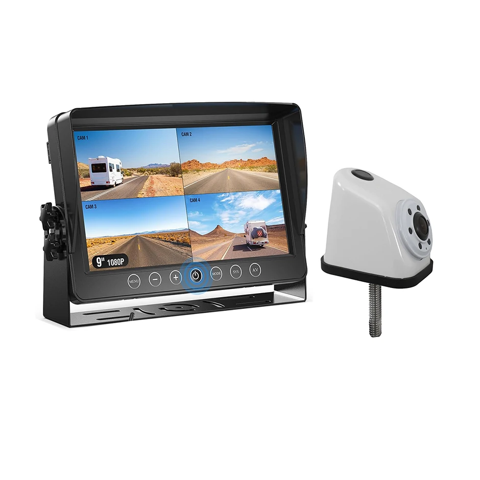 Waterproof 9 Inch Reverse Camera Backup Camera Kit AHD 1080P Split Screen Monitor Night Vision 9-36V Trailer Bus Caravan