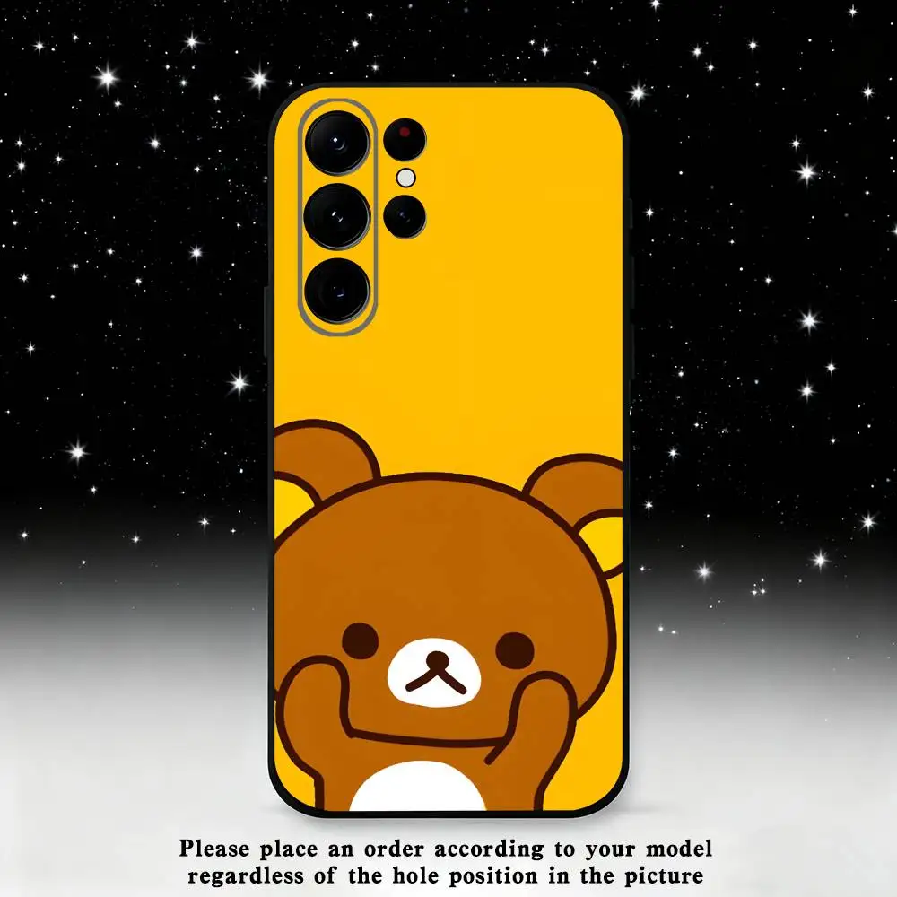 Etui na telefon Cartoon Cute Rilakkuma do Samsunga S25, S24 Ultra, S20, S30 plus, S22 plus, S23, S30 Ultra 5G, silikonowe, czarne.
