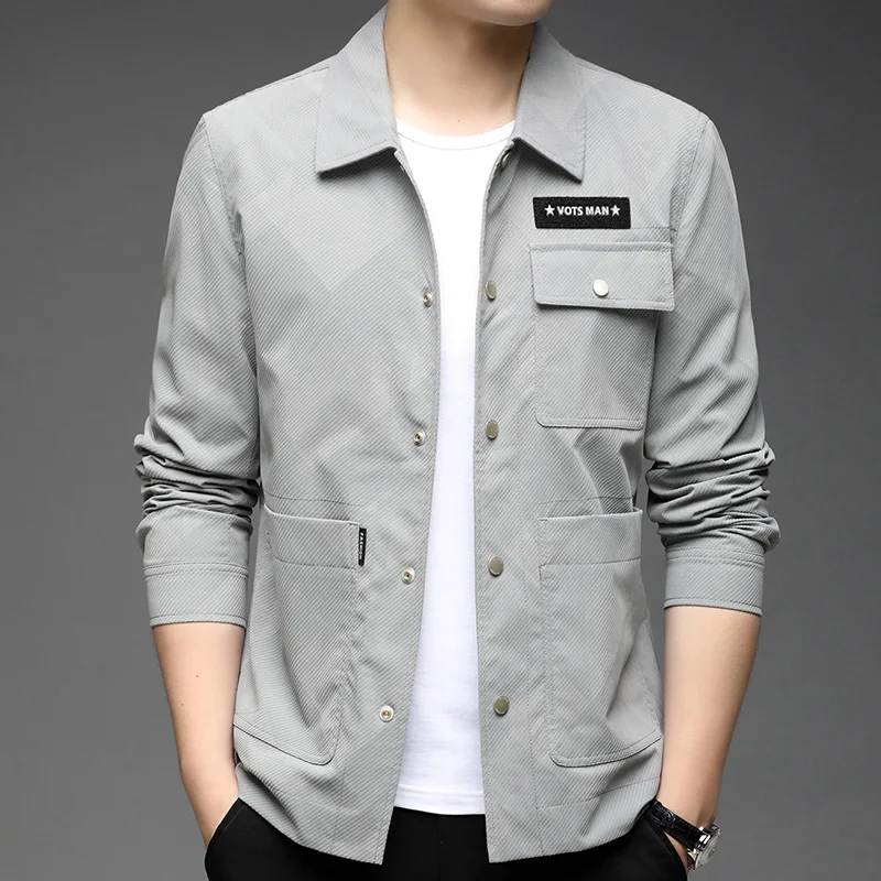 

2023 Jacket Coat Men's Spring and Autumn New Korean Style Fashion Lapel Men's Casual Solid Color Top