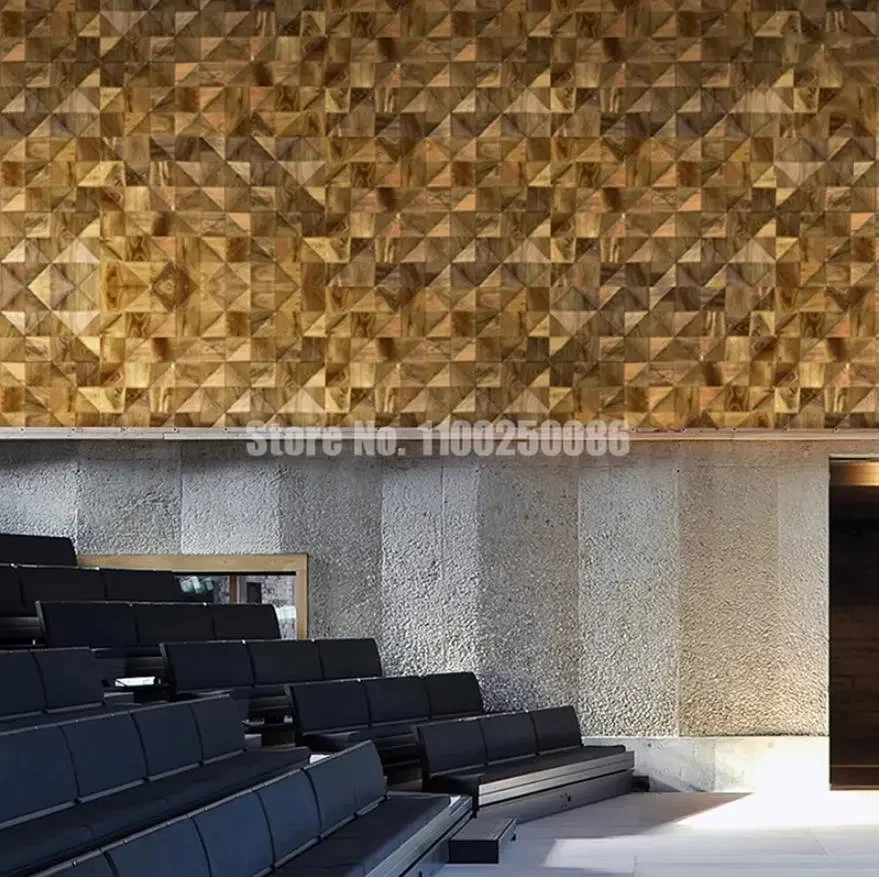 Natural Solid Wood Mosaic Background 3D Wooden Acoustic Diffuser Panel Mosaic Tiles Hotel Music Bar Coffee Shop Wall Decoration