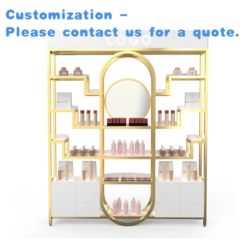 

На заказ.WIREKING Индивидуальная косметическая стойка Полка для магазина косметических товаров Полка для макияжа Стойка для парфюмерии Золотая косметическая стойка
