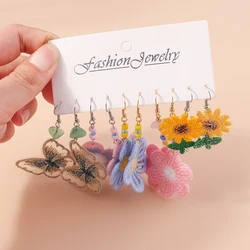 Aihua Cute Crocheted Flower Earrings for Women Girl Handmade Butterfly Bowknot Fluffy Ball Earrings Birthday Party Jewelry Gifts