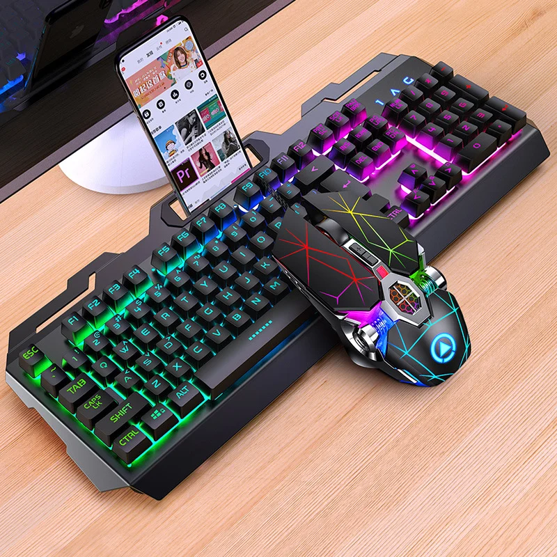 Combo de Teclado e Mouse com Fio GX2, 104 Teclas, Teclado e Mouse Mecânico, Mutável, Impermeável, RGB, Conjunto para Desktop, Laptop