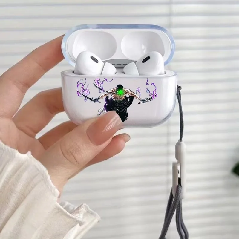 เคสหูฟัง ONE PIECE โรโรโนอา โซโล สำหรับ AirPods 1 2 3 4 ลายอนิเมะ โปร่งใส กันกระแทก สำหรับ AirPods Pro Pro2 ของขวัญ