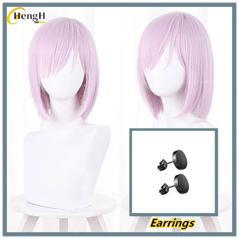 In Stock Fiona Frost Synthetic Wig Anime 35cm Purple Pink Cosplay Wig With Earrings Heat Resistant Hair Halloween Party New Wigs