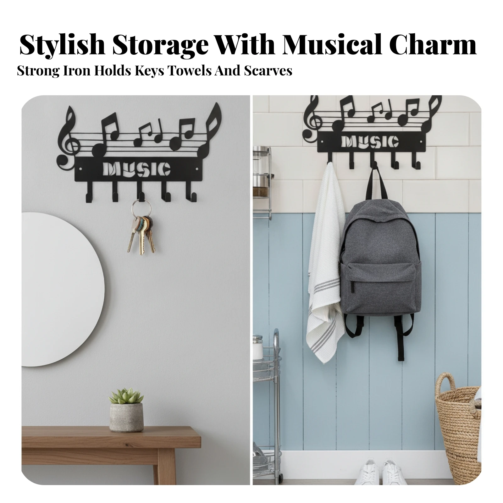 Wall-Mounted Key Holder Space-Saving Musical Note Key Holder Music Note Hook Rack Sturdy Decorative Wall Hook Rack Solid