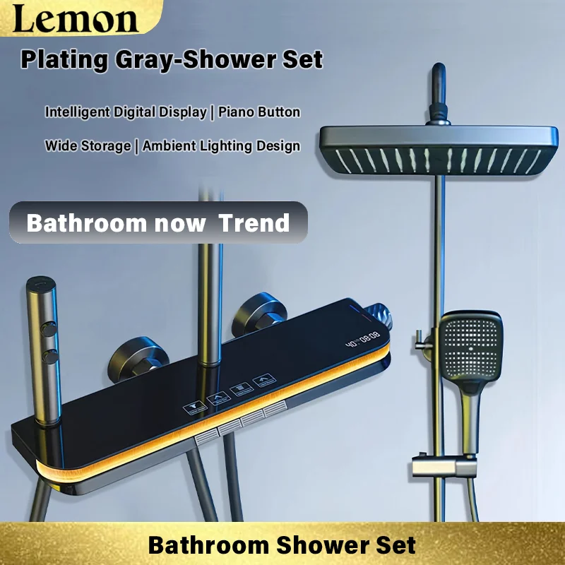 

CHOOXIWU- Space Aluminum Shower Set Digital Display Shower Set , Piano Button With Ambient Light Bathroom Faucets Shower Head