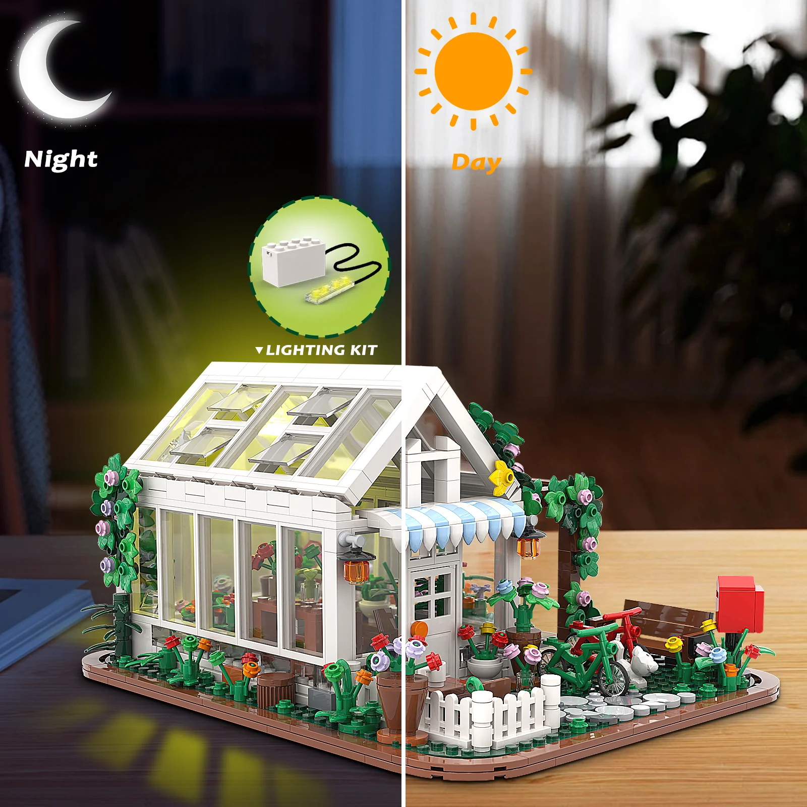 Garden House Building Toy with LED Light, Creative Building Playset, Build a Greenhouse Model, Great Gift for Friends or Girls