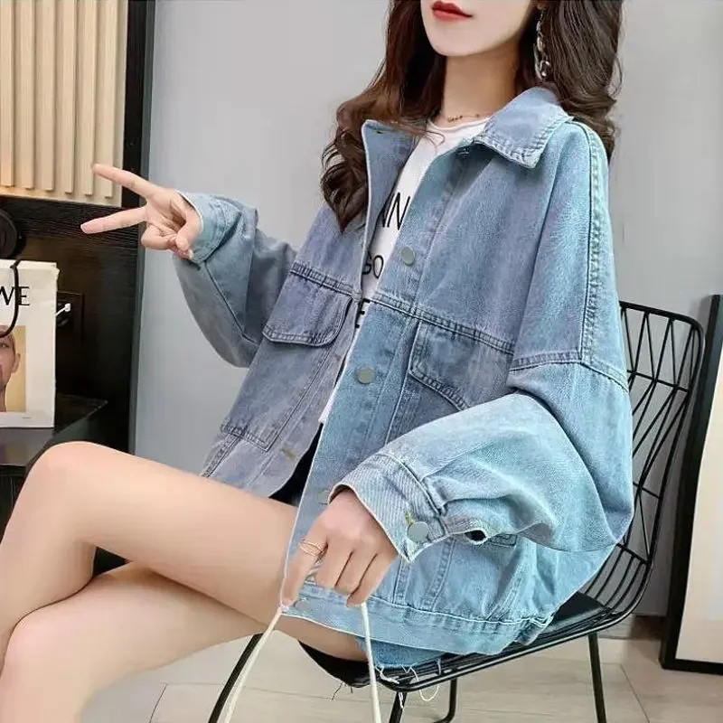 Spring And Autumn Denim Jacket Ladies Embroidery Loose All-Match 2022 New Zip Up Coat