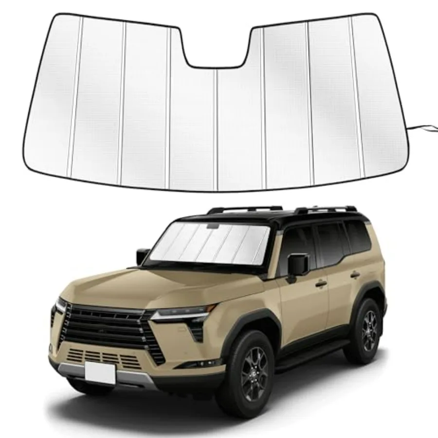 

Windshield Sun Shade for Lexus GX550 GX 550 2024-2026, custom-fit accordion folding design, black polyester fabric, blocks 99 U