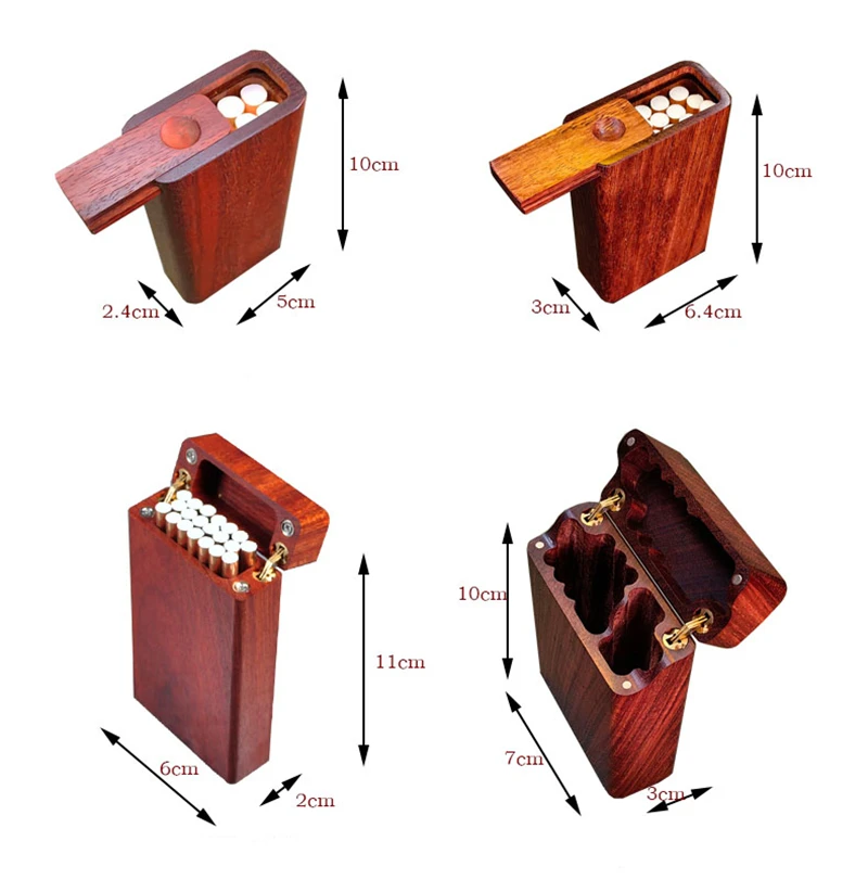 Blood Sandalwood Clamshell Cigarette Case Magnet Push Cover Handmade Engraving Solid Wood Hand Roll Smoking Lighter Storage Box