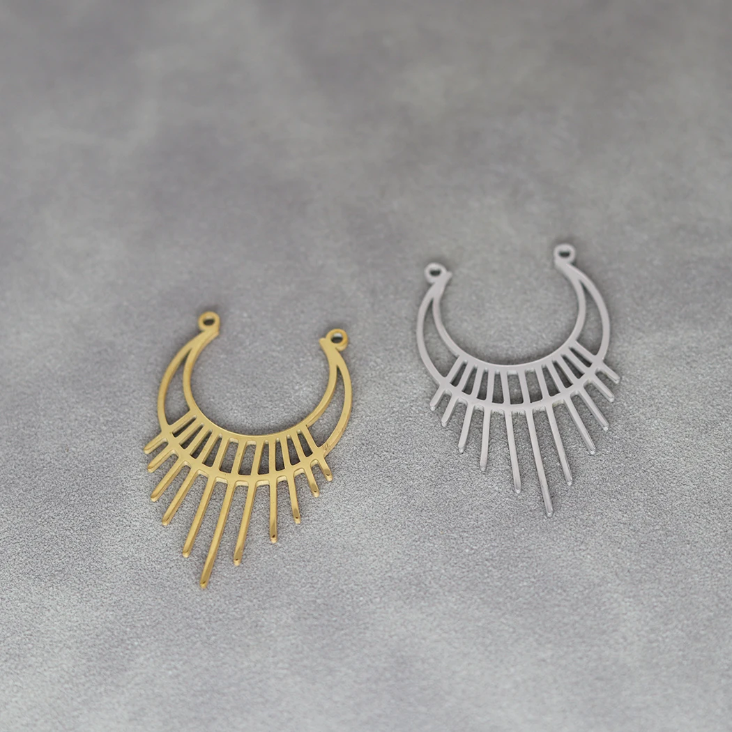 3pcs/lot Half Circle Sun Pendant Stainless Steel Spiked Irregular Crescent Charms Asthetic Jewerly Accessories