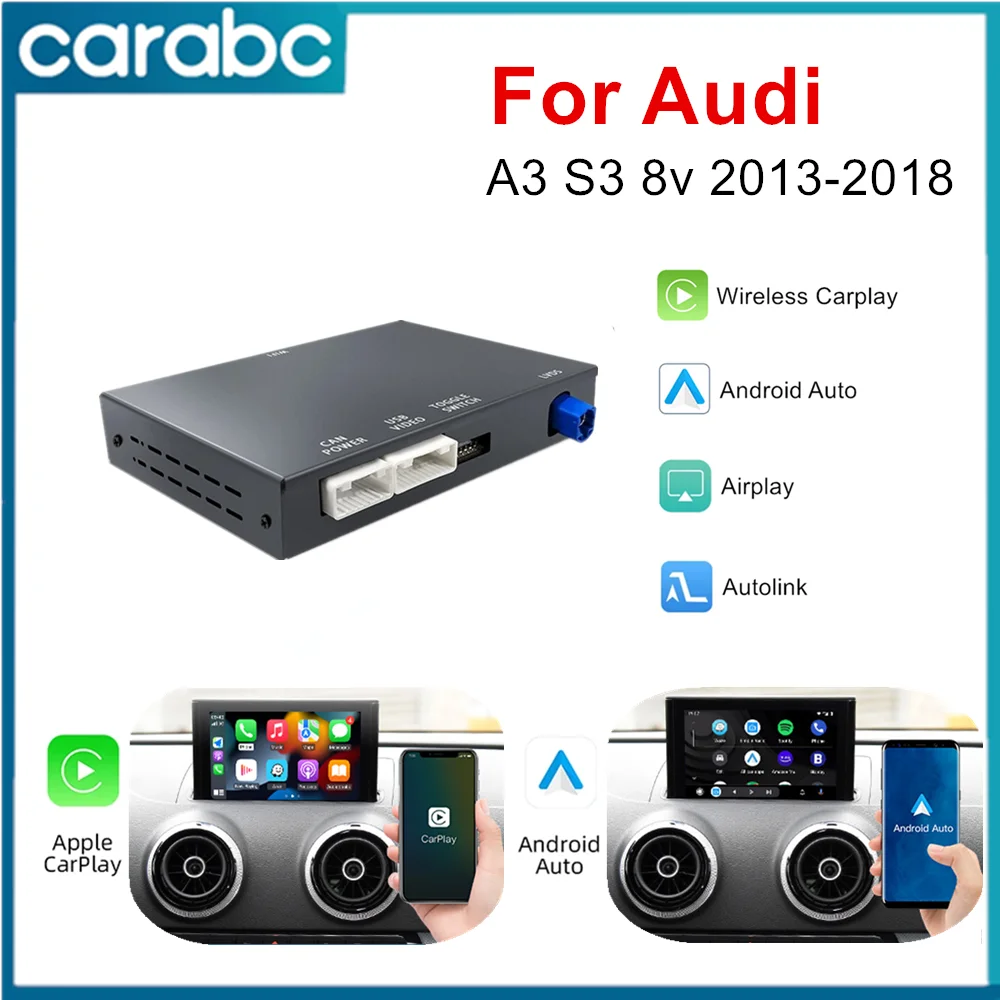 CARABC Kabelloses CarPlay Android Auto Mirror Link AirPlay Bluetooth GPS-Navigationsfunktion für Audi A3 S3 8v 2013-2018