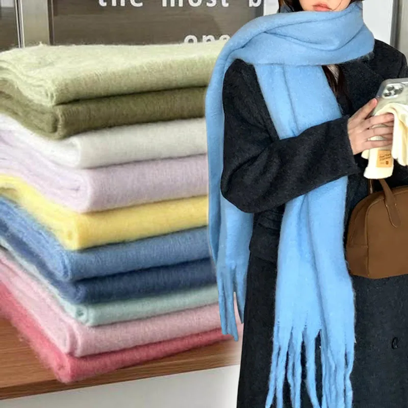 

Women Warm Plush Large Size Scarf Soft Mohair Winter Thicken Wraps Blanket Fashion Big Tassel Shawl Long Poncho Echarpe Scarves