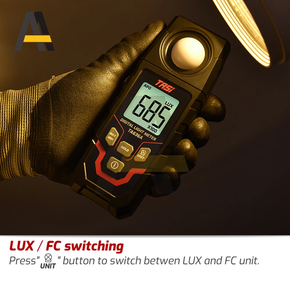 TA636A Luxometer Professional Lux Meter Handheld Light Meter 0.1~200000LUX/0.01~20000FC High Accuracy Illuminometer Photometer