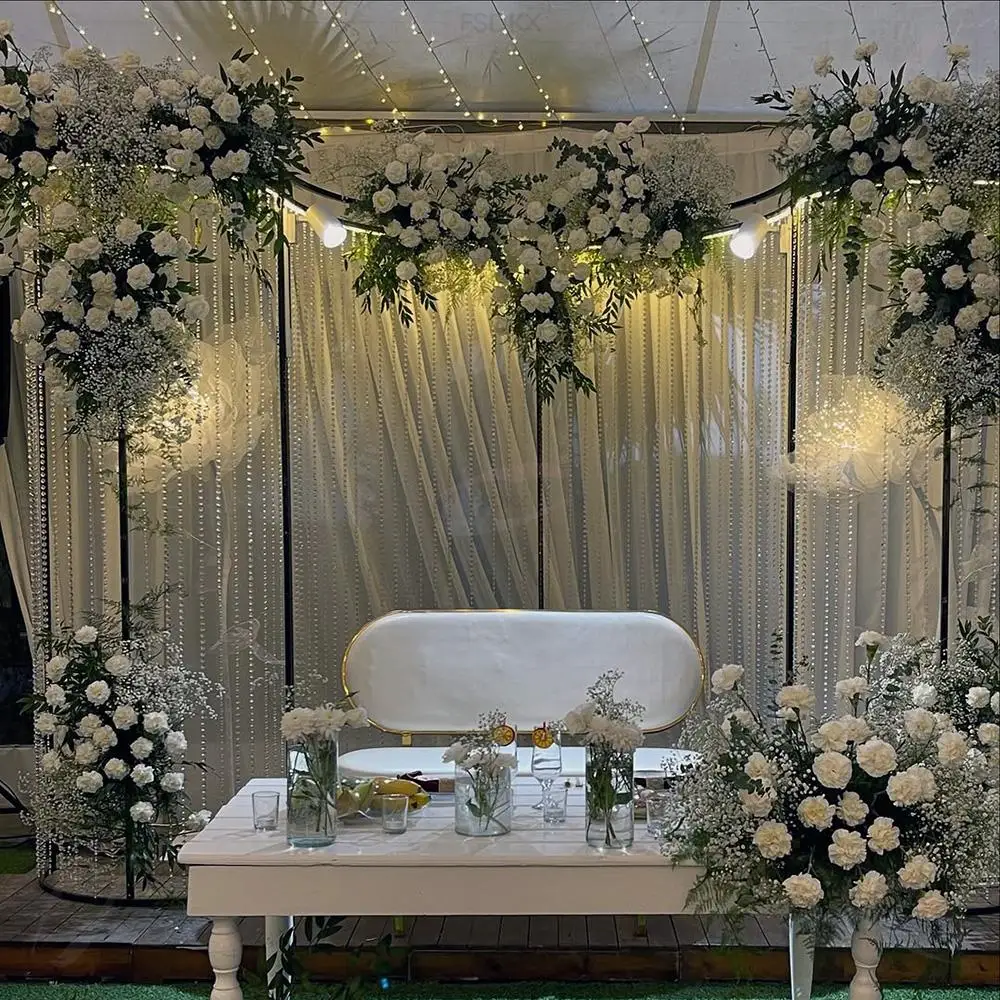 

FSDKX Outdoor Wedding Decoration Rectangle Crystal Hanging Wedding Backdrop Wedding Arch Frame Metal