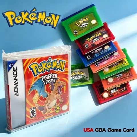 Pokémon 32 Bit Video GBA Game Card Bundle English USA Version Ruby Sapphire Emerald FireRed LeafGreen Gameboy Advance Cartridge