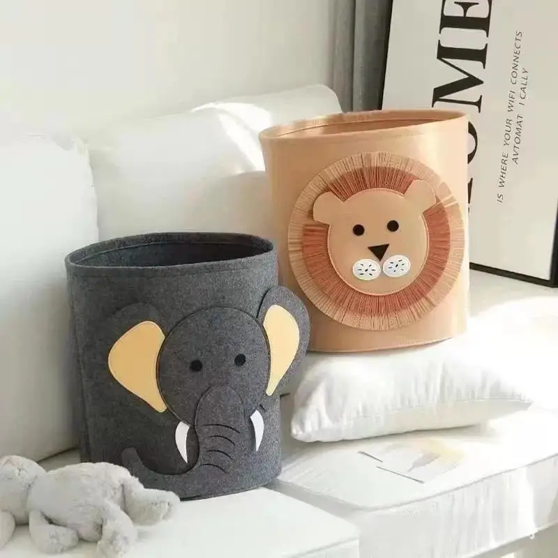 Cute Cartoon Animal Felt Storage Basket Large Capacity Foldable Laundry Hamper for Gym Sportswear Storage view 5