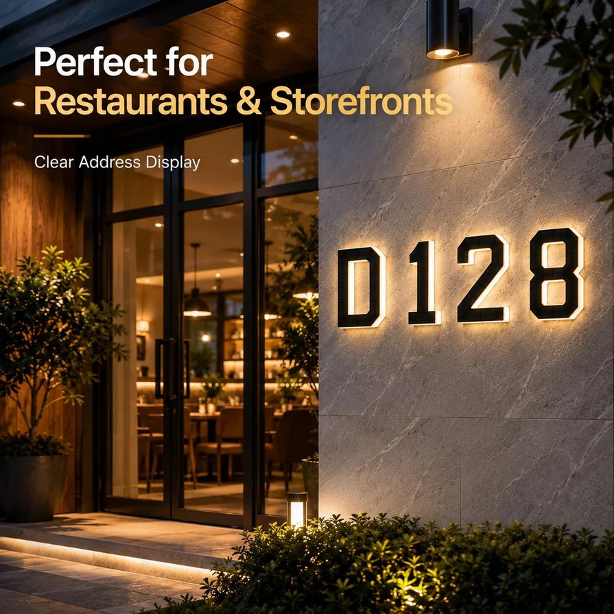 9 Inch Solar House Number Sign Large LED Illuminated Address Plaque Waterproof Outdoor Solar Light Door Plate for Yard Home Wall