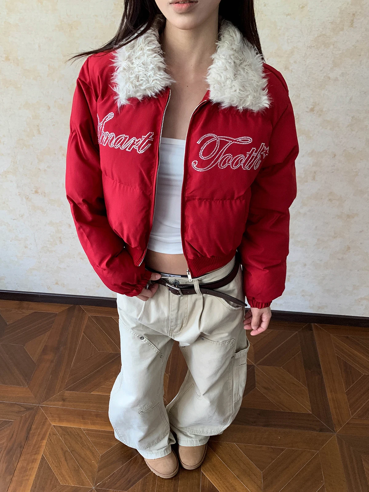 

Женская теплая куртка-пальто из утепленного хлопка с меховым воротником, молодежный крой, для зимних прогулок...