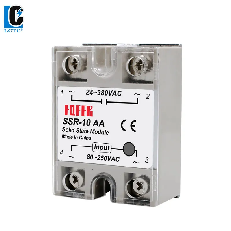 LCTC 1pcs Solid State Relay Single Phase Non-contact SSR DC To DC AC To AC DC To AC 24-380VAC 10A 25A 40A 50A 60A 80A 100A