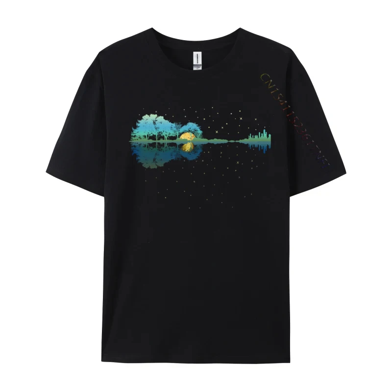 

Guitar Lake Reflections Night Sky and Moon Guitar Printed Comfortable Tops Shirts Cotton Men's T Shirt Comfortable T-Shirt