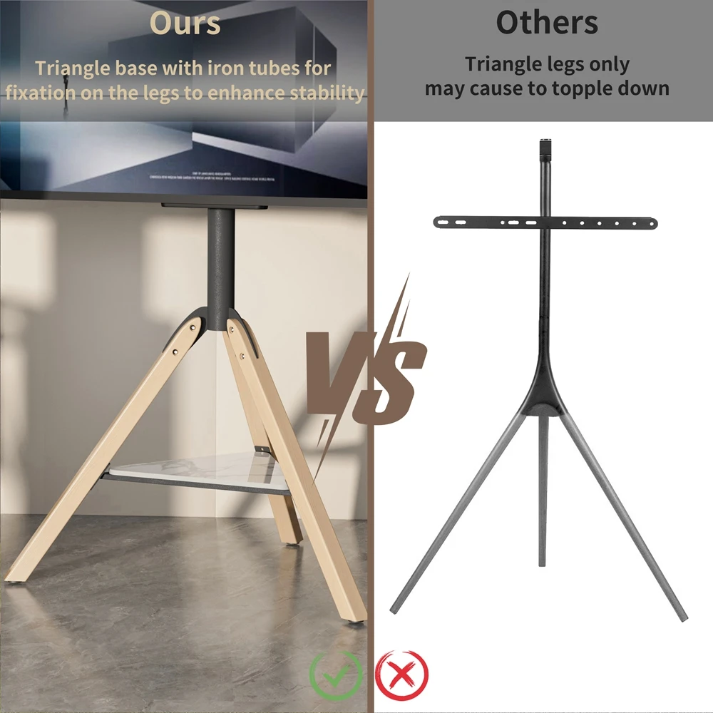 Universal Tripod Floor TV Stand for 40-75 Inch Swivel TV Mount Adjustable Height view 4