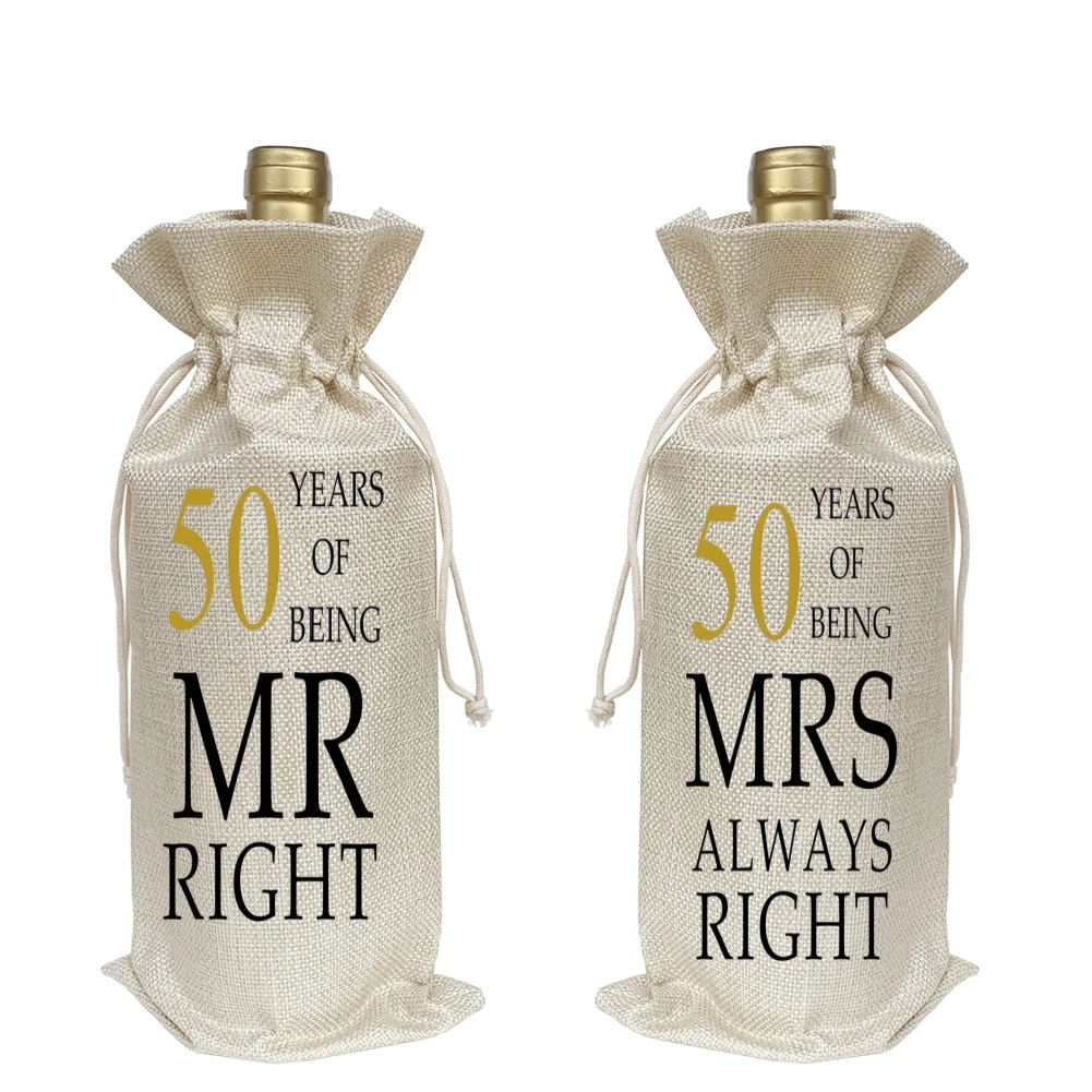 

2 pc Funny 50 Years Of Being Mr Right and 50 YearsBeing Mrs Always Right Wine Bag Wine Accessory Sets Wine Bottle Covers