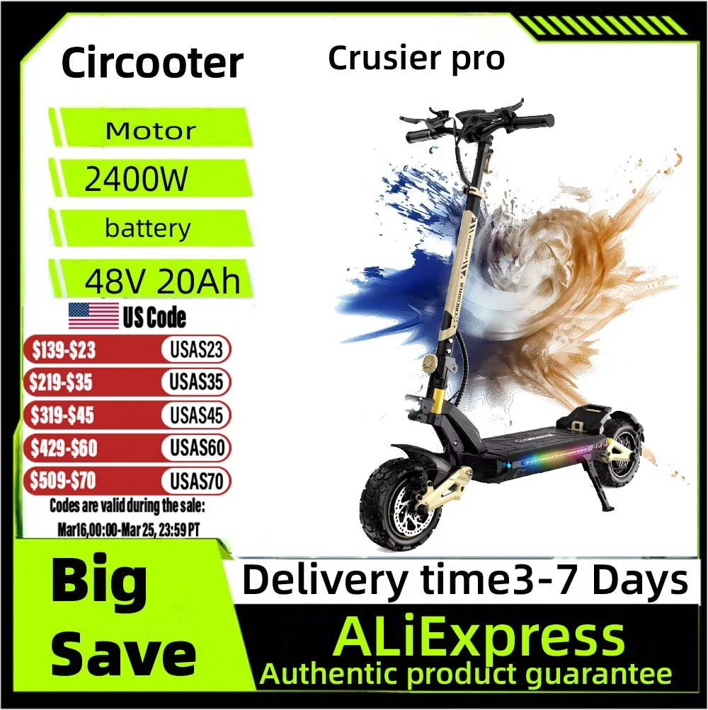 

Circooter Crusier pro adult electric scooter, 2400W motor,48V 20AH folding E-scooter, 11-inch tire, E-off-road scooter