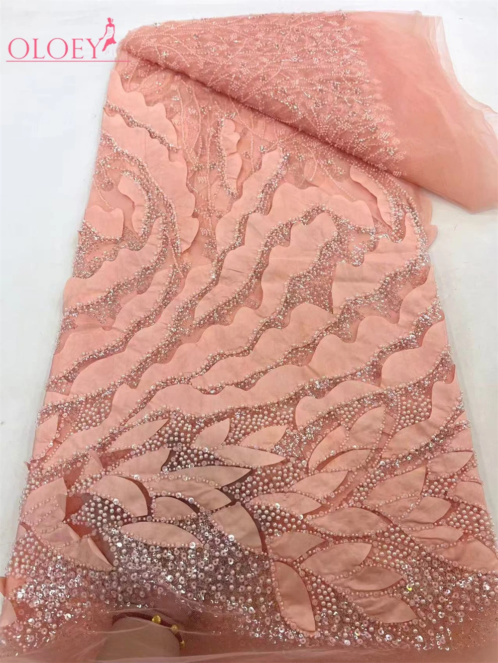 2024 Latest Hot Sale Fashion Africa Lace Fabric High Quality Handmade Embroidery Lace With Beads Sequins Party For Wedding Dress