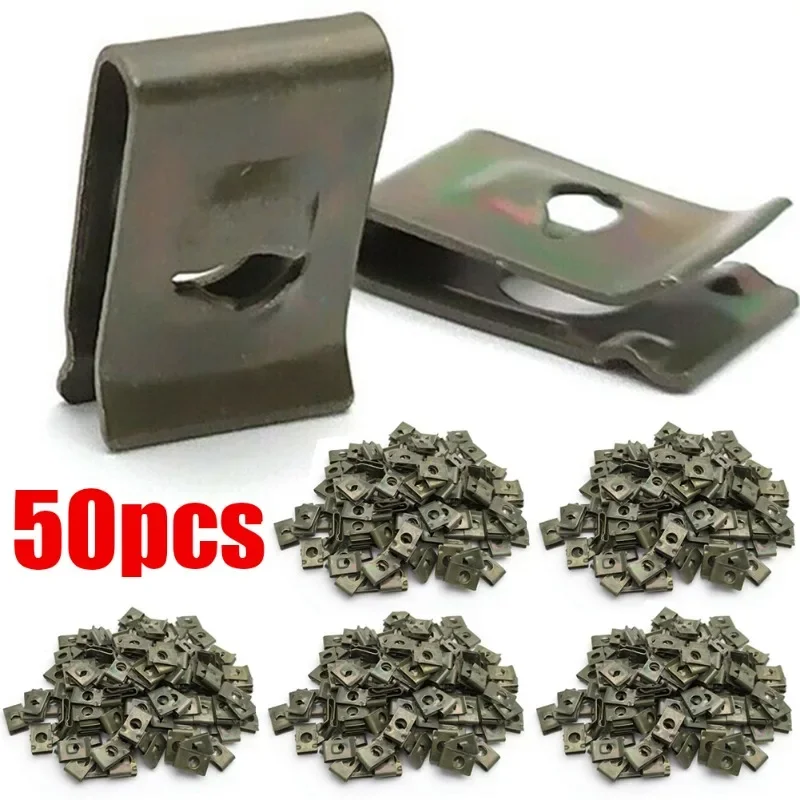 

10/50Pcs Car Metal U-Type Clips Car Body Bumper Fender Trim Panel Fastener Anti-rust Protection Clip Leaf Board Grommet Clamp